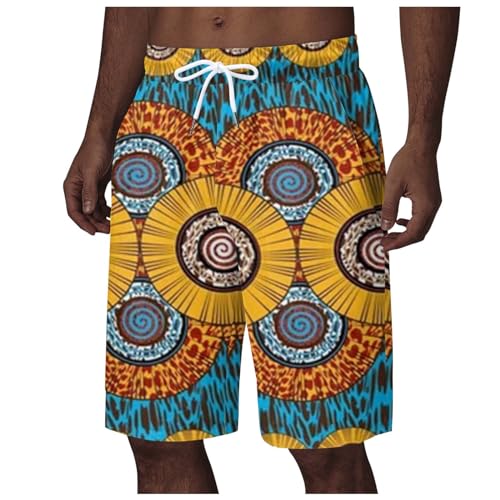 Genérico Pantalones Cortos Casual Hombre Estilo Africano Dashiki Impreso Vacaciones Hawaii Playa Pantalones Cortos Hombre, azul, M