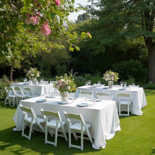 Image of sancua White Table Cloths Rectangle, 8 Pack 90x132 Inch Tablecoths Rectangular for 6 Foot Tables - Washable Polyester Fabric Table Cover for Wedding, Birthday Party, Banquet Reception