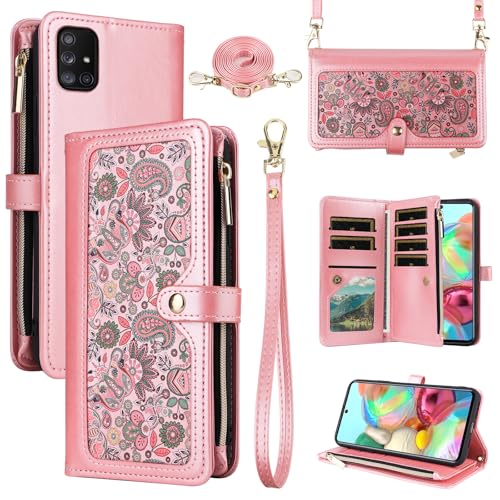 Dswteny for Samsung Galaxy A71 5G Floral Wallet Case Women Men Pink