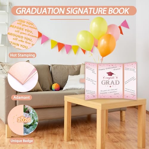 Image of Vlipoeasn 2026 Graduation Guest Book Alternative, Rose Gold Class of 2026 Graduation Party Decorations, Graduation Signature Book for 2026 College High School, Unique Graduation Gifts for Friends