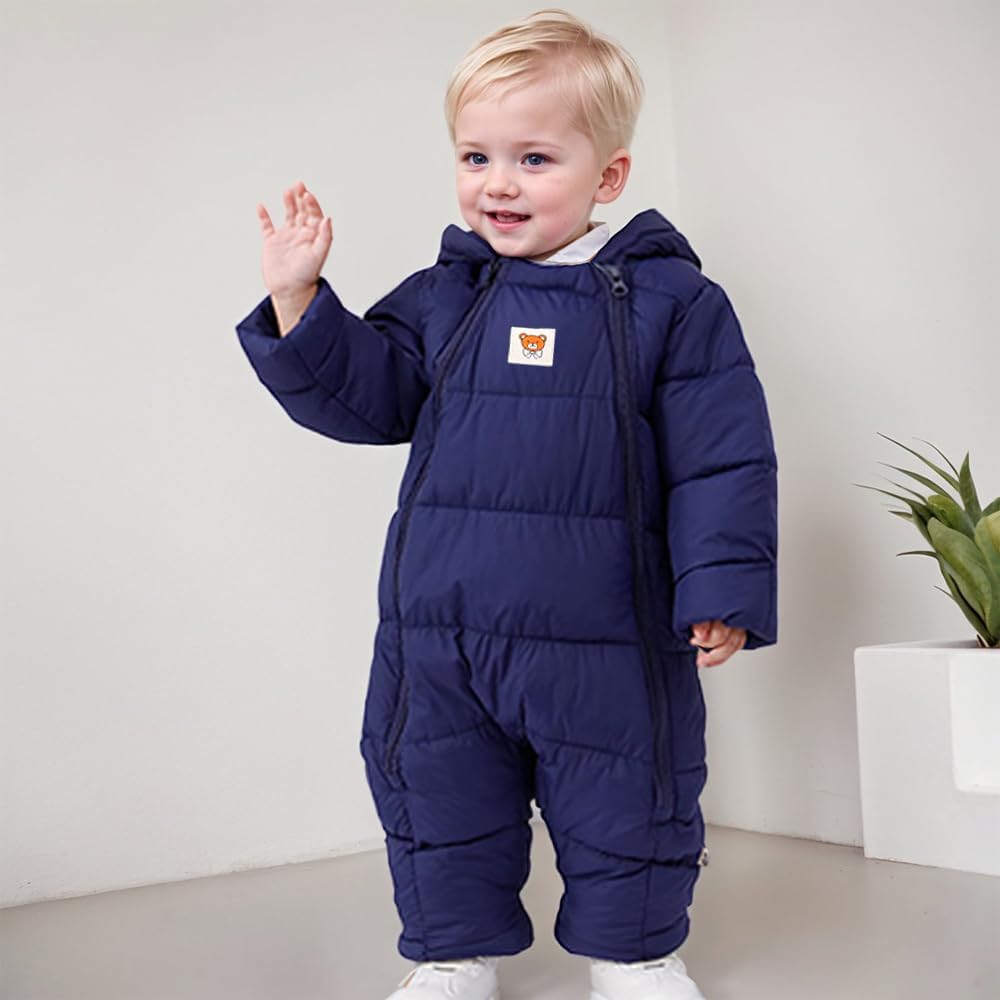 BYFRI Baby Snowsuit Infant Winter Jumpsuit 0-24M Toddler Footed Jacket Unisex Warm Hooded Outfit Thick Fleece Coat - Image 6
