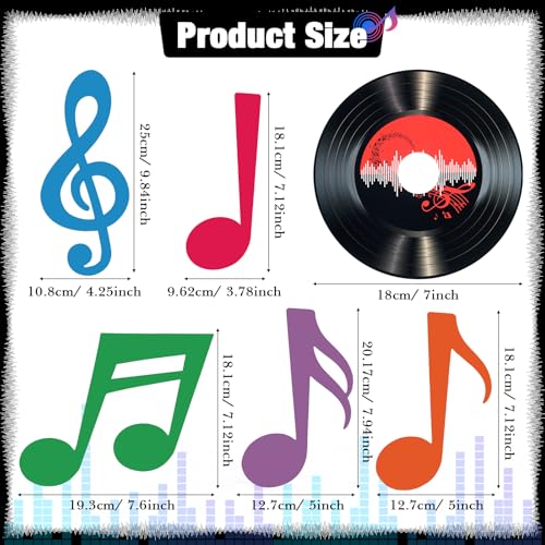 Image of Pasimy 39 Pcs Music Party Decorations Musical Notes Records Bulletin Board Cutouts Rock and Roll Classroom Decor for 1950s 70s 90s Retro Music Birthday Party School Home Wall Decor (Colorful)