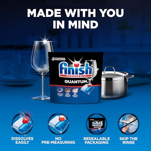 Image of Finish Quantum Dishwasher Pods, No Pre-Rinse Dishwasher Detergent Soap Removes 24HR Dried-On Stain and Grease, Leaving a Virtually Spotless Shine, 57 Count