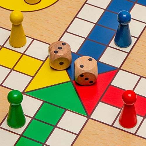 Yellow Mountain Imports PW-SL001-A 2-In-1 Reversible Wooden Snakes And Ladders, Ludo Game Set thumb #3