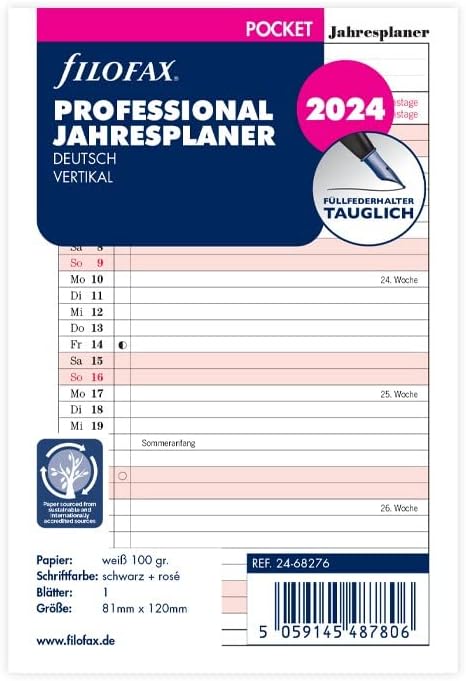Filofax Pocket Professional Year Planner (German) 2024