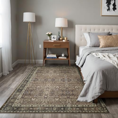 Tapete decorativo de área 8x10 de pelo bajo, lavable y antideslizante miniatura 3