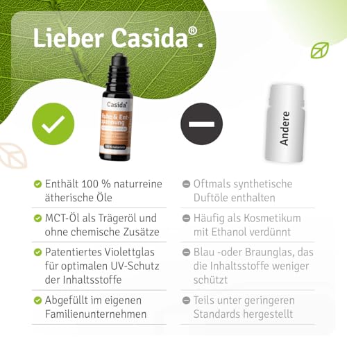 Casida Roll-On 'Ruhe & Entspannung' - Anti-Stress Duft Roll-on für Körper, Geist und Seele - Duftöl, Aromaöl, Ätherisches Öl für die Aromapflege unterwegs - 10 ml