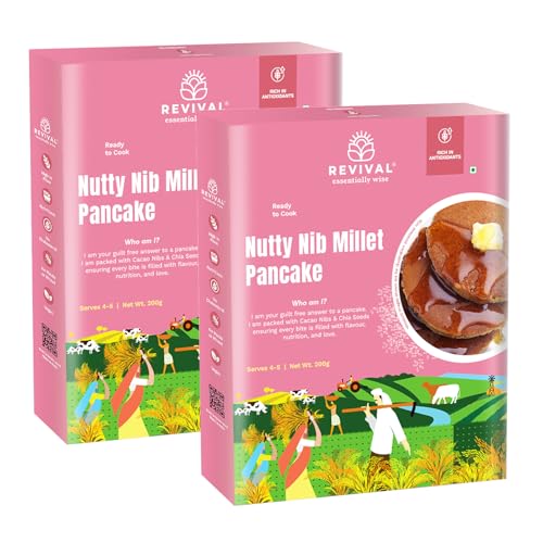 Image of Revival Nutty Nib Millet Pancake Mix - Pack of 2 (200g Each) | Instant Healthy Pancake Mix with Crunchy Nuts | High in Protein & Fiber | No Preservatives | Quick & Easy Breakfast Option