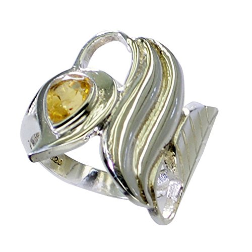 Bague citrine véritable forme poire et argent fait main