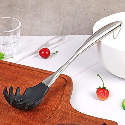 Image of Good Grip Pasta Fork Spaghetti Server Silicone+Strong and Durable Nylon Core with Stainless Steel + Silicone Handle for Non-Stick Cookware Utensil Steel Pasta Server (Red)
