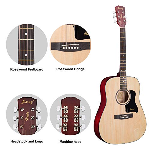 Image of JUAREZ Fiesta 41 Inch Acoustic Guitar with Dual Action Truss Rod, JRZ41C /NAT 21 Frets Rosewood Fretboard & Bridge, Bag, Strap, 2 Picks, Allen Key, Extra String Set, Natural