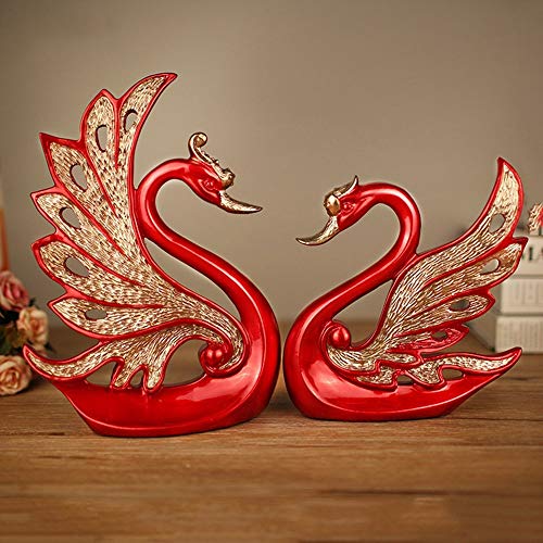 Décorations de mariage en forme de cygne en résine rouge