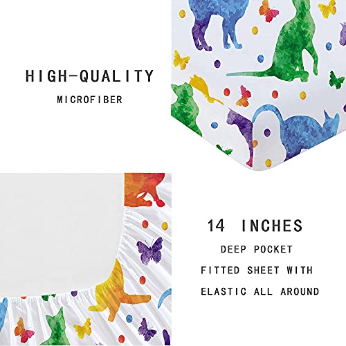 Mkikejoy Cartoon Cat Sheets Full Size Watercolor Animals Butterfly Cat Fitted Sheet And Pillowcase (No Flat Sheet) Cats Kittens Sheet Set Kids Boys Girls Teens #TOP2