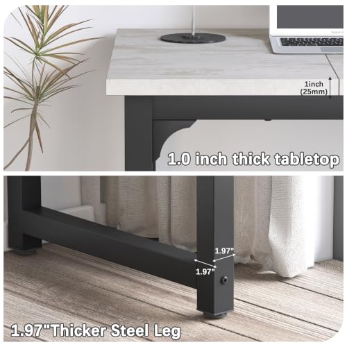 Image of NSdirect 63 inch Large Computer Desk,Modern Simple Style PC Table Office Desk Wide Workstation for Study Writing,Gaming and Home Office,Extra 1 inch Thicker Wooden Tabletop and Black Metal Frame,White+Black