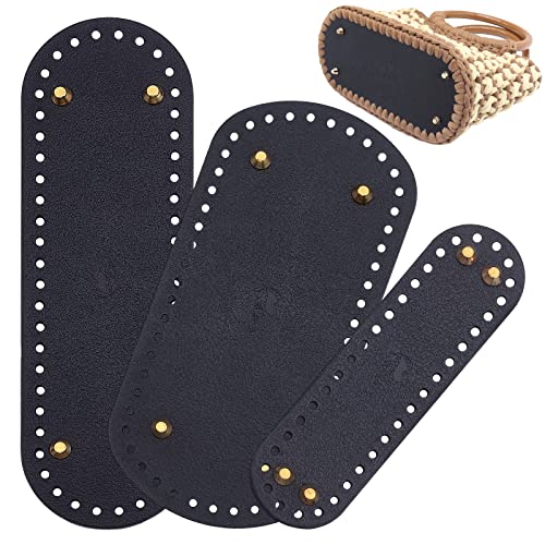 PH PandaHall Parte inferior de bolsa de couro para crochê, 3 tamanhos de bolsa preta, bolsas ovais de crochê, base de almofada modeladora inferior com furos para bolsa de crochê faça você mesmo