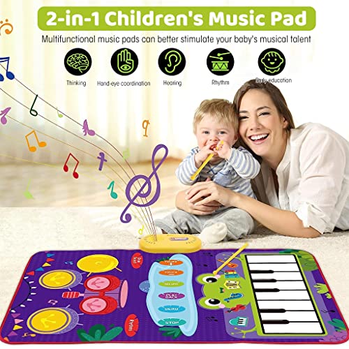 Image of PATPAT Musical Mat for Kids 31.4x19.6 inch 2 in 1 Baby Piano Play Mat & Drum Musical Mat for Kids Musical Toys with 2 Drum Sticks Early Educational Toys Gifts for 1 /2 /3 /4 /5 /6 Year Old Boys Girls