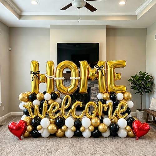 Image of TONIFUL 2 Size Gold WELCOME HOME Foil Balloons Banner Letter Decorations
