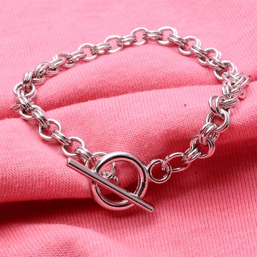 RUBYCA 10Pcs Toggle Clasp Silver Color Charm Rolo Bracelet Double Long Link Chain 18cm DIY Jewelry by RUBYCA - Used condition - Image 5