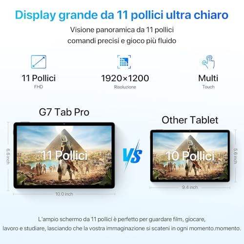 Umidigi Tablet 11 Pollici 2K,16GB Ram+256Gb Rom/1Tb Tf Helio G99 Tablet Gaming,Octa-Core,13Mp+8Mp, Tablets Con Penna, Android Tablets Con Sim Slot,4G Lte Bluetooth 5.2 Wifi Gps, G7 Tab Pro, Grigio - 4