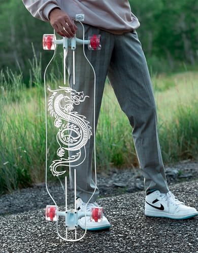 GHOST BOARDS Clear Longboard Skateboard - Transparent Acrylic Long Boards with Light-Up LED Wheels for Smooth Rides - Ride the Streets in Style with Longboard Built for Beginners & Pros Alike