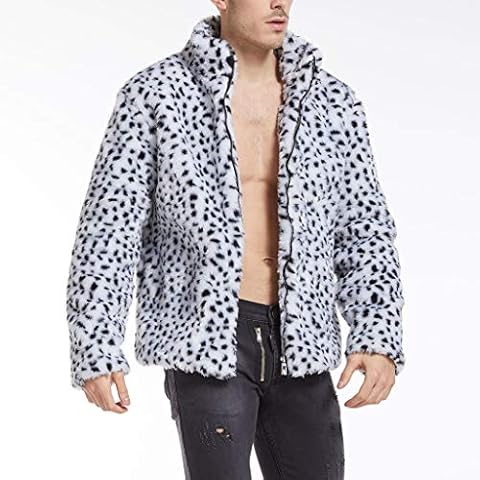 Yowablo Overcoat Herren Leopard Winter Warme Mode Outdoor Wolle Kunstpelz 'Mantel Kragen Cover