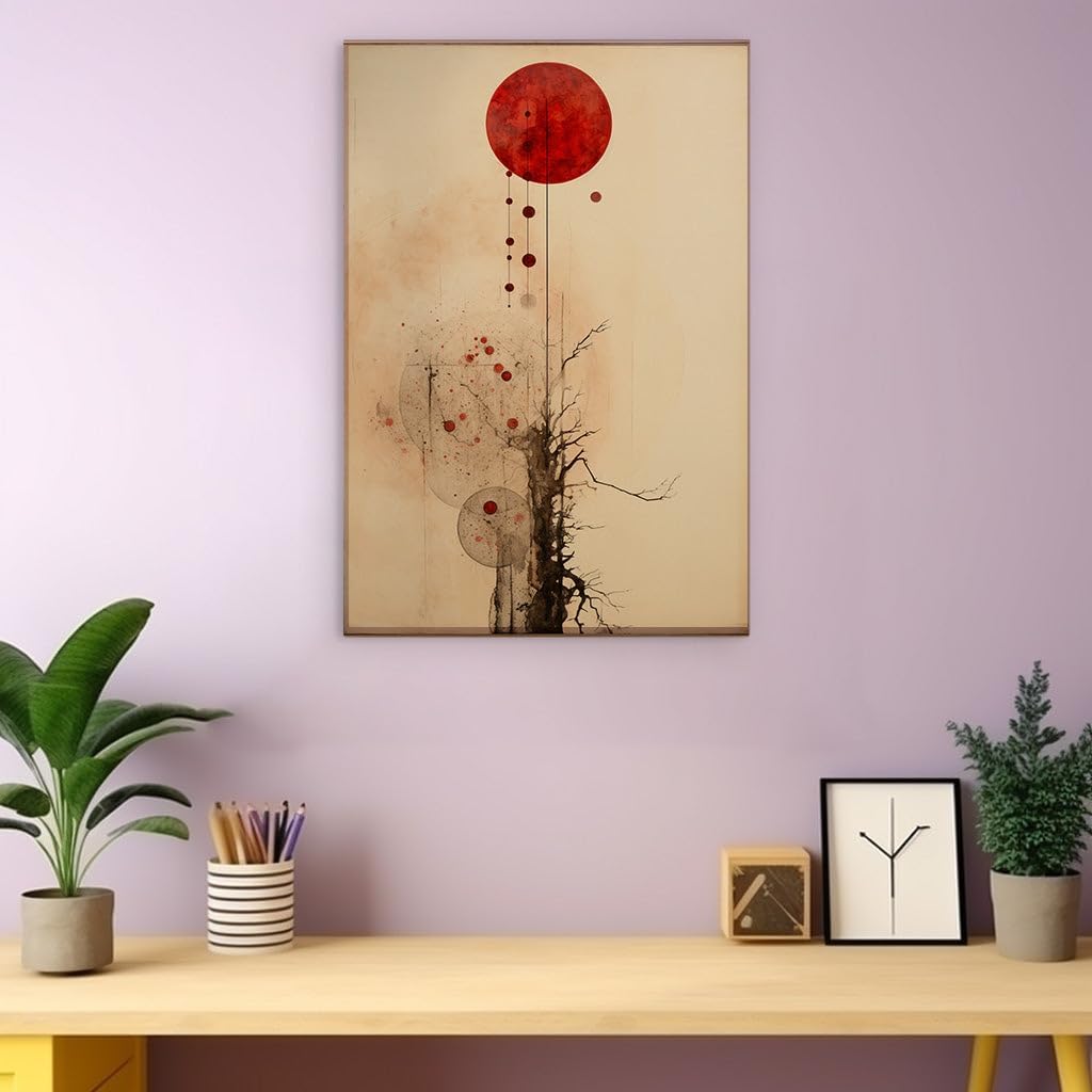 Canvas for Living Room. Embracing Eternity - A Dance of Crimson Luminescence and The Silent Tree, 27 x 18 inch Canvas Wall Art - Contemporary Masterpieces - Modern Home Decor