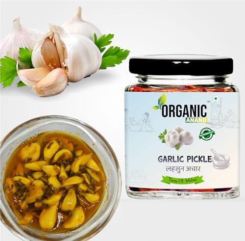 Image of Organic Anand Natural Garlic Pickle (Lahsun Ka Achar), Homemade with No Artificial Colors, Tangy and Delicious (250gm-Pack of 1)
