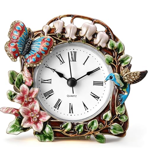 Kenning Vintage Mini Table Clock, 3.5 Inch Small Decorative Metal Non Ticking Analog Quartz Battery Operated Table Top Clock for Living Room Bedroom Bedside Desk Decor(Butterfly)