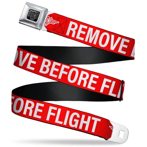 Buckle-Down Belt, Seatbelt Buckle Belt, Remove Before Flight Red White, 24 to 38 Inches