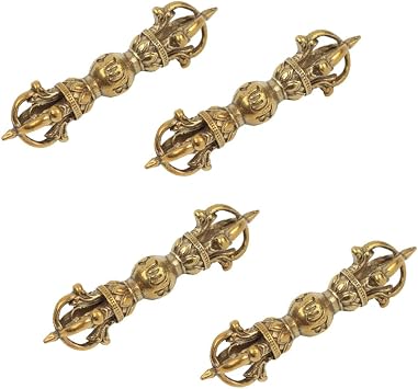 4Pcs Pure Brass Six-Character Mantra Vajra One-Word Drop Magic Pestle Vajra Prong Esoteric Body Protection Device for Men and Women Creative Retro Key Chain Pendant