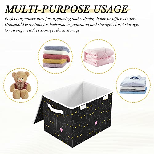 Domiking Cute Black Cats Storage Basket With Lids Decorative Storage Bins For Toys Organizers Fabric Collapsible Lidded Storage Boxes With Handles For Pet/Children Toys Clothes Nursery #TOP6