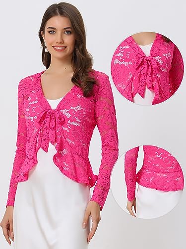 Image of Allegra K Bolero Shrug for Women's Lace Cardigan Tie Front Crop Ruffled Formal Dressy Wedding Shrugs