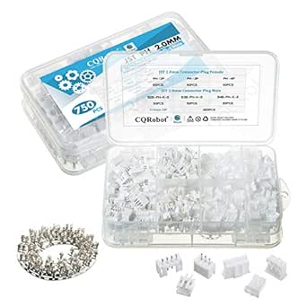 CQRobot JST PH 2.0 mm Pitch 2-Pin/3-Pin/4-Pin JST Wiring Connecting IC Male Plugs, Female Sockets Housing and T-Shaped Crimp Terminal Kit. 150 Sets/750 Pieces JST PH Connector Adapter Cable Assembly.