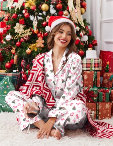 Image of Ekouaer Women's Classic Button Down Long Satin Silk Pajama Set