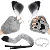 Toulite 4 Pcs Halloween Wolf Costume Include Wolf Tail Choker Necklace Ears and Gloves Set for Adult Women Men Fancy Party Supplies Gift Cosplay Accessories