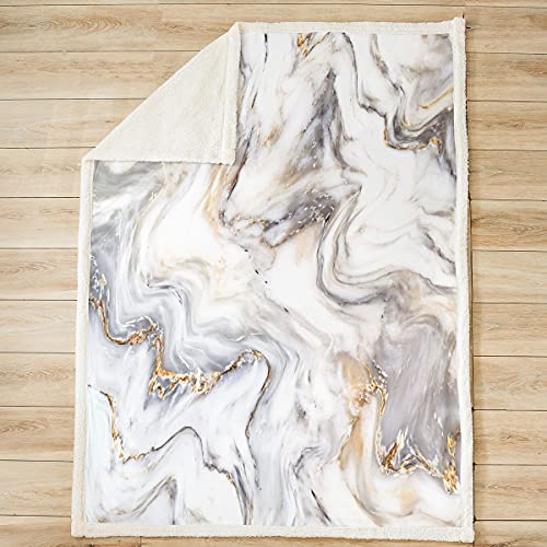 Loussiesd Marble Fleece Throw Blanket Grey Gold Marble Plush Blanket for Kids Adults Abstract Geometric Marble Texture Sherpa Blanket Crack Brick Fuzzy Blanket for Sofa Bed,Single 50x60 Inch - Image 2
