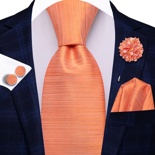 Image of Hi-Tie Men Silk Ties Set with Flower Lapel Pin Necktie Pocket Square Cufflinks for Tuxedo Wedding Business