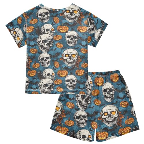 ALAZA Halloween Skulls Pumpkin Pajama Set Short Sleeve Sleepwear Soft Lounge Nightwear2