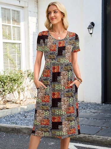 Image of Heymoments Women's Casual Short Sleeve Midi Dress Crewneck A Line Tiered Flowy Loose Travel Long Dresses with Pockets