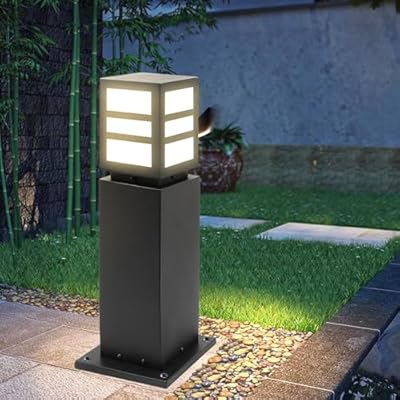 Outdoor Bollard Light IP65 Waterproof Landscape Pathway Lights, Heavy Duty Steel, Stable Widened Base, E27 Lampholder, Modern Ground Light Bollard for Lawn, Patio, Courtyard, Driveway, Oblong 1pack
