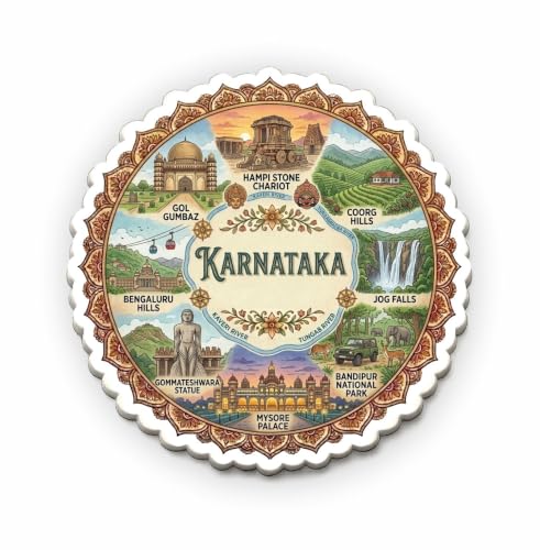 Image of Karnataka Textured Finish Acrylic Fridge Magnet - UV Texture Printed, Stylish Multicolor Magnet for Fridge, Wardrobe & Metal Surfaces, Pack of 1 (Karnataka 3)