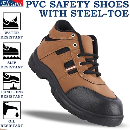 Image of ELECANT Lace-up Steel Toe Safety Shoes for Factory and Industrial Work for Men