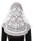 Bozidol Women's Triangle Catholic Church Mantilla Veils, Traditional White Camellia Floral Embroidered Chapel Veil, Latin Mass Prayer Lace Head Coverings
