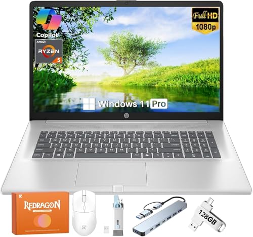 HP 2026 17.3 Inch Laptop, AMD 12-Threads Ryzen 5 7430U(up to 4.3 Ghz), 20 GB RAM, 512 GB SSD, HD+ Anti-Glare Display, Copilot-AI, Wi-Fi 6, Windows 11 Pro, for Business & Student, w/Accessories