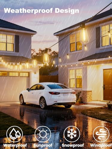 Svater Outdoor String Lights 100 FT ST38 Patio String Lights with 52 Waterproof Shatterproof LED Bulbs(2 Spare) Connectable Lights for Outside Backyard Garden Porch - Image 3