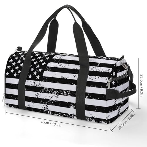 Travel Duffel with America Usa Flag Retro Black White for Men Women Shoe Compartment Overnight Bag2