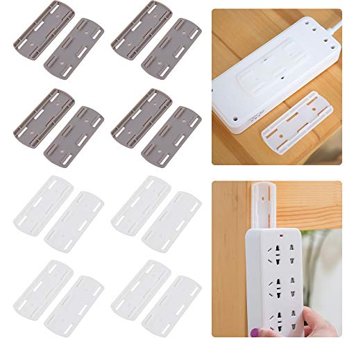 Enchufe de Pared Fijo, 8 Piezas Soporte de Regleta de Alimentación, Fijador de Cable de Enchufe para Enrutador WiFi, Control Remoto y Caja de Pañuelos(Gris y Blanco)
