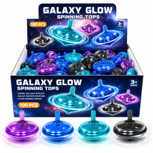 Image of LED Flashing Spinning Tops for Kids, Bulk Party Favors and Classroom Prizes (Galaxy - 100 Piece)