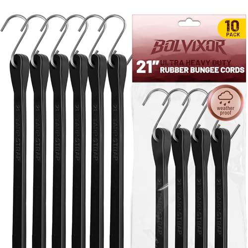 Bolvixor Bungee Cords with Hooks (10 Pack) 21 Heavy Duty EPDM Rubber Tarp Straps Max Stretch 2X Load 180+ LBS Crimped S Hooks for Cargo Trucks Camping Outdoor Use