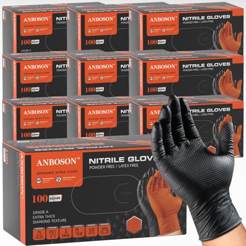 Image of ANBOSON 10 Mil Heavy Duty Mechanic Nitrile Gloves, Black Medium 1000 Count